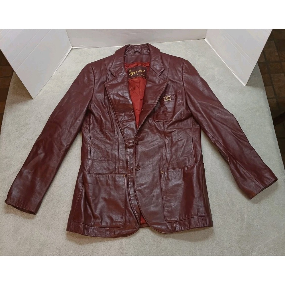 Vintage Etienne Aigner Leather Women's Blazer Size 10 Oxblood Burgundy Jacket.